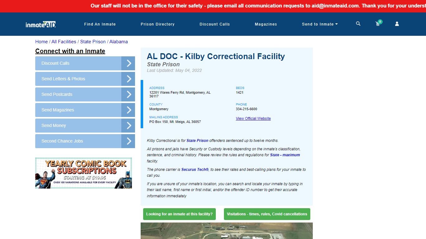 AL DOC - Kilby Correctional Facility & Inmate Search - Montgomery, AL