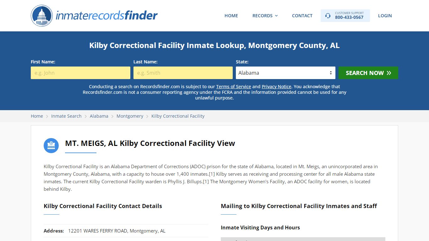 Kilby Correctional Facility Inmate Lookup, Montgomery County, AL